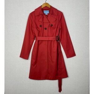 Vtg 90s Nine West Trench Coat Womens M Red Double Breasted Classic Heritage Chic